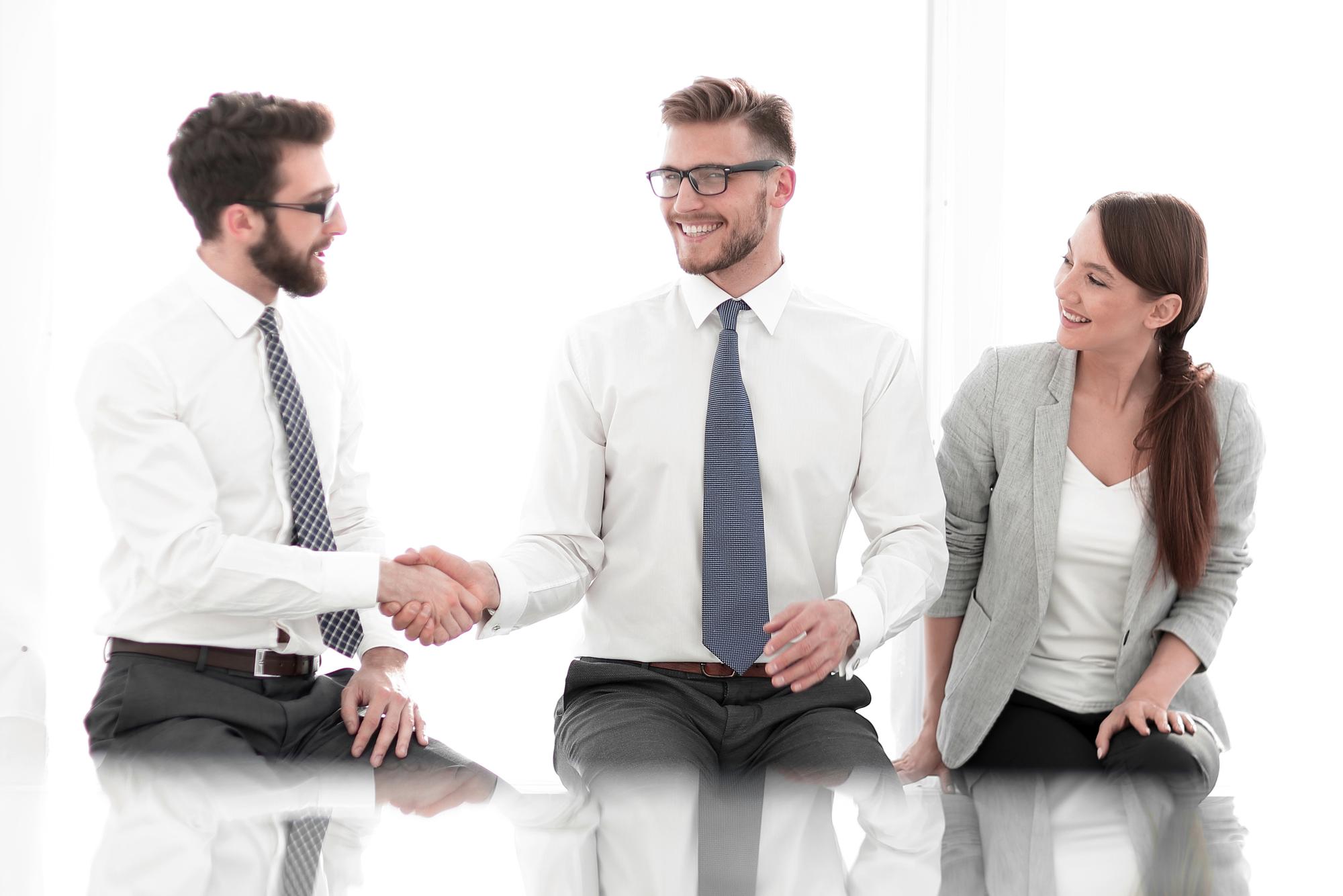 Consultant handshake in office