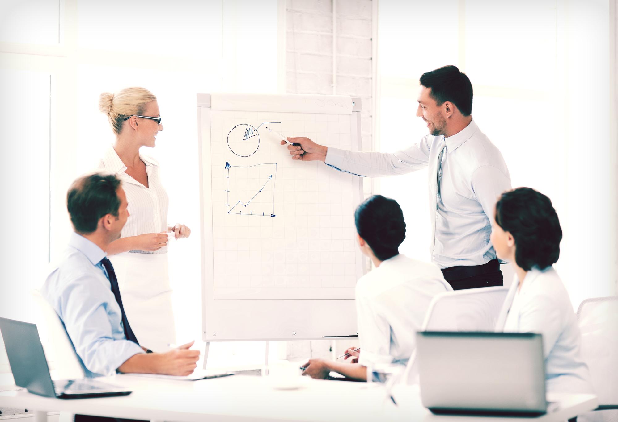 Team workshop with whiteboard